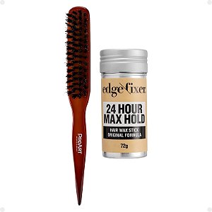 Kit Cera Fixadora de Cabelo Edge Fixer Kiss New York Original e Escova para Acabamento e Penteado Proart