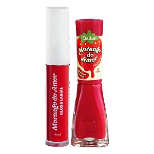 Kit Dailus Morango Do Amor Cobertura Crocante: Gloss Labial 4ml e Esmalte Cremoso 8ml