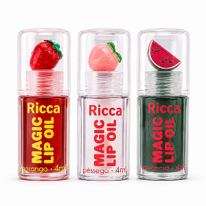 Kit Ricca Magic Lip Oil: Morango, Melancia e Pessego