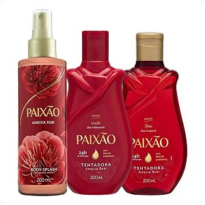 Kit Paixão Ameixa Rubi: Loção Hidratante, Óleo Corporal e Body Splash 200ml