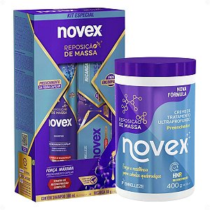 Kit Novex Reposição De Massa: Shampoo 300ml, Recarga Capilar 80g e Creme De Tratamento 400g