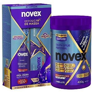 Kit Novex Reposição De Massa: Shampoo 300ml, Recarga Capilar 80g e Creme De Tratamento 400g