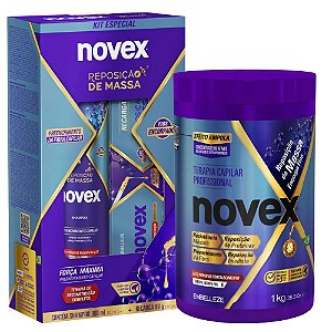 Kit Novex Reposição De Massa: Shampoo 300ml, Recarga Capilar 80g e Creme De Tratamento 1kg