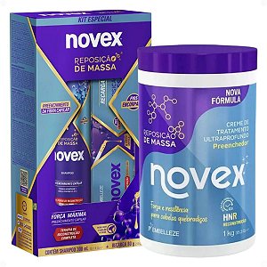 Kit Novex Reposição De Massa: Shampoo 300ml, Recarga Capilar 80g e Creme De Tratamento 1kg