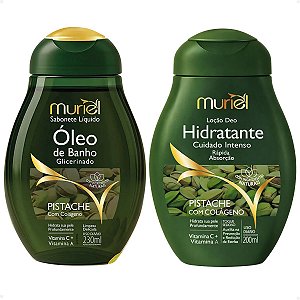 Kit Muriel Pistache Com Colágeno: Sabonete Óleo De Banho 230ml e Loção Deo Hidratante 200ml