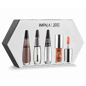 Kit Impala Ju Paes Virando O Jogo Peça Rara: Esmalte, Verniz Gloss, Sérum e Lip Oil