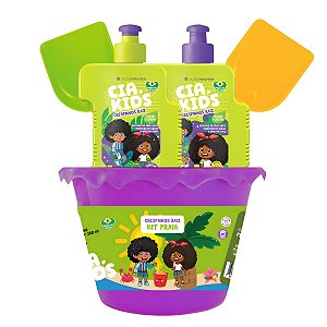 Kit Cia Da Natureza Praia Crespinhos Raiz: Shampoo, Condicionador 250 ml, Balde e Acessórios