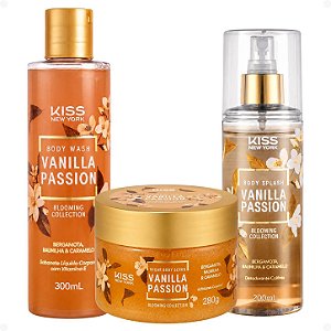 Kit Kiss New York Vanilla Passion: Sabonete Líquido 300ml, Esfoliante 280g e Body Splash 200ml