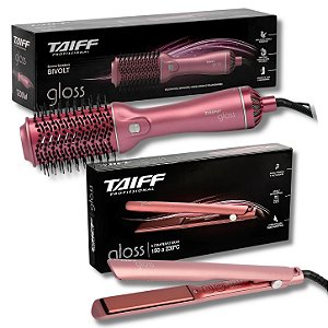 Kit Taiff Gloss Rose: Escova Secadora e Chapa Bivolt