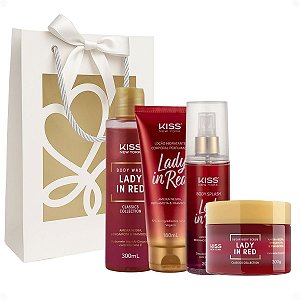 Kit Presente Kiss Ny Lady In Red: Sabonete Líquido 300ml, Esfoliante Corporal 280g, Body Splash 200ml e Loção Hidratante 180ml
