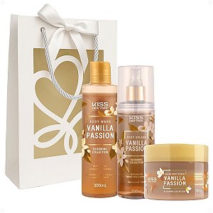 Kit Presente Kiss Ny Vanilla Passion: Sabonete Líquido 300ml, Esfoliante Corporal 280g e Body Splash 200ml