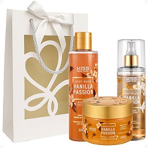 Kit Presente Kiss Ny Vanilla Passion: Sabonete Líquido 300ml, Esfoliante Corporal 280g e Body Splash 200ml