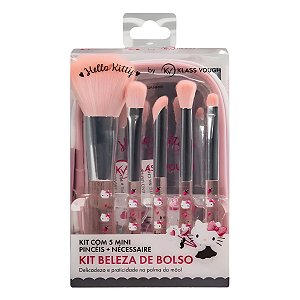 Kit com 5 Mini Pincéis e Necessaire Hello Kitty by Klass Vough