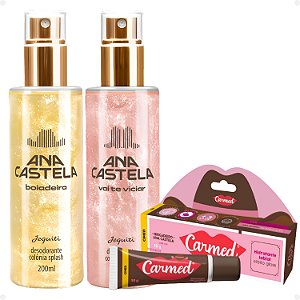 Kit Ana Castela: 2 Body Splash Jequiti 200ml e 1 Hidratante Labial Carmed Brigadeiro 10g
