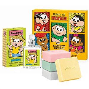 Kit Jequiti Turma Da Mônica: 4 Sabonetes Sortidos + Desodorante Colônia Chico Bento 25ml