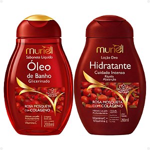 Kit Muriel Rosa Mosqueta Com Colágeno: Sabonete Óleo de Banho 230ml e Loção Deo Hidratante 200ml