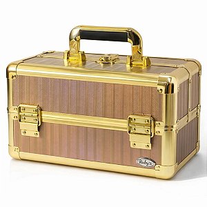 Maleta de Maquiagem Ruby´s Holográfica e Dourada com 2 Bandejas Fs-1160ff