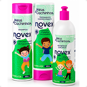 Kit Novex Meus Cachinhos 3abc: Shampoo e Tratamento Condicionante 300ml + Ativador De Cachos 500ml