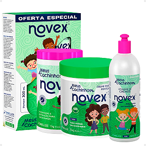 Kit Novex Meus Cachinhos: Shampoo e Tratamento Condicionante 300ml + Creme De Tratamento 1kg, Creme Para Pentear 1kg e Ativador De Cachos 500ml
