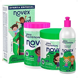 Kit Novex Meus Cachinhos: Shampoo e Tratamento Condicionante 300ml + Creme De Tratamento 1kg, Creme Para Pentear 1kg e Ativador De Cachos 500ml