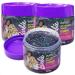 Kit Impala Barbie: 3 Gel Glitter Cabelo e Corpo 120g