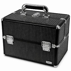 Maleta de Maquiagem Cisne Preta e Prata com 3 Bandejas e Divisórias Csn-a192