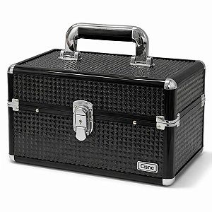 Maleta de Maquiagem Cisne Preta e Prata com 2 Bandejas Csn-a152