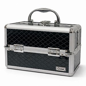 Maleta de Maquiagem Cisne Preta e Prata com 2 Bandejas Csn-lc5142