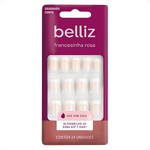 Unhas Postiças Belliz Francesinha Rosa Quadrado Curto Com 24 unidades Cód.:1204