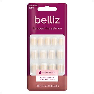 Unhas Postiças Belliz Francesinha Salmon Quadrado Curto Com 24 unidades Cód.:1205