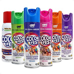 Kit Color Fest Tinta Temporária Fluorescente Para Cabelo e Corpo: Azul, Rosa, Vermelho, Laranja, Roxo e Verde