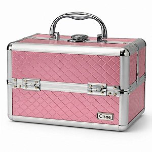 Maleta de Maquiagem Cisne Rosa e Prata com 2 Bandejas Csn-lc5142