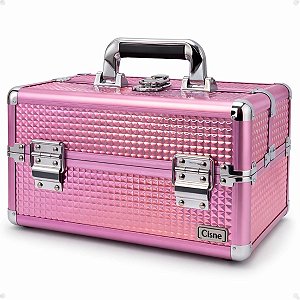 Maleta de Maquiagem Ruby´s Rosa e Prata com 2 Bandejas Csn-a160