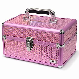 Maleta de Maquiagem Cisne Rosa e Prata com 2 Bandejas Csn-a152