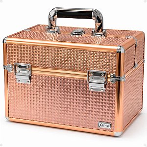 Maleta de Maquiagem Cisne Salmão e Prata com 3 Bandejas e Divisórias Csn-a192