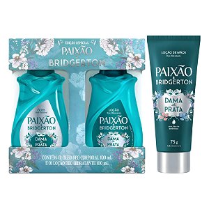 Kit Paixão & Bridgerton Dama De Prata: Loção Hidratante, Óleo Corporal 100ml e Loção Hidratante De Mãos 75g