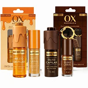Kit Ox Mari Maria Glow Duo Com Chaveiro: Óleo Capilar e Gloss Labial Caramelo Salgado e Chocolate