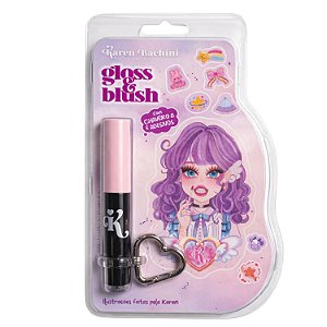 Gloss Labial e Blush Karen Bachini Beauty Preto Tatoo Com Chaveiro e Adesivos