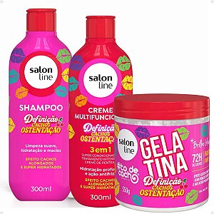Kit Salon Line Definição Cachos Ostentação: Shampoo e Creme Multifuncional + Gelatina 550g