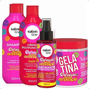 Kit Salon Line Definição Cachos Ostentação: Shampoo e Creme Multifuncional + Gelatina e Óleo Booster