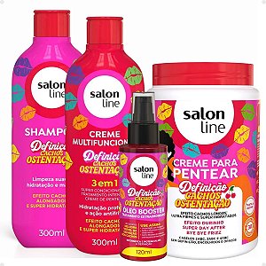 Kit Salon Line Definição Cachos Ostentação: Shampoo e Creme Multifuncional + Creme Pentear 1Kg e Óleo Booster