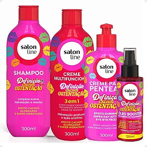 Kit Salon Line Definição Cachos Ostentação: Shampoo e Creme Multifuncional + Creme Pentear 300ml e Óleo Booster