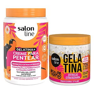 Kit Salon Line Definição Extraordinária: Creme Para Pentear 1kg e Gelatina Capilar 550g