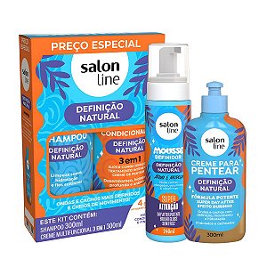 Kit Salon Line Definição Natural: Shampoo, Creme Multifunional, Creme Para Pentear 300g e Mousse Definidor 240ml