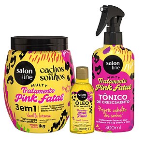 Kit Salon Line Multy Tratamento Pink Fatal: Creme 1kg + Tônico 300ml e Óleo 50ml