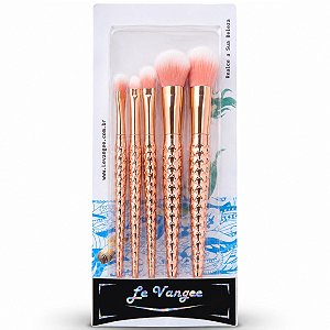 Kit Le Vangee Mermaid: 5 Pincéis Pincel Para Maquiagem Rosa