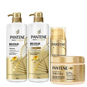 Kit Pantene Molecular Bond Repair: Shampoo, Condicionador 510ml + Tratamento Leave-in 150ml + Máscara Intensiva 270ml