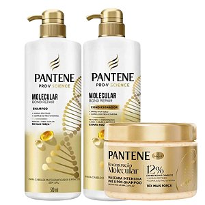 Kit Pantene Molecular Bond Repair: Shampoo, Condicionador 510ml + Máscara Intensiva 270ml