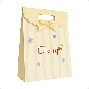 Sacola de Papel 21x14cm Cherry Listrado Amarelo com Branco