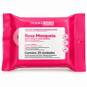 Toalhas Umedecidas Demaquilantes Dermachem Rosa Mosqueta Com 25 Unidades